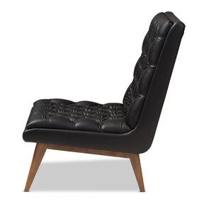 Baxton Studio Annetha Mid-Century Modern Black Faux Leather Upholstered Walnut Finished Wood Lounge Chair Baxton Studio-chairs-Minimal And Modern - 3