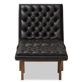 Baxton Studio Annetha Mid-Century Modern Black Faux Leather Upholstered Walnut Finished Wood Chair And Ottoman Set Baxton Studio-0-Minimal And Modern - 2