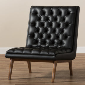 Baxton Studio Annetha Mid-Century Modern Black Faux Leather Upholstered Walnut Finished Wood Lounge Chair Baxton Studio-chairs-Minimal And Modern - 8
