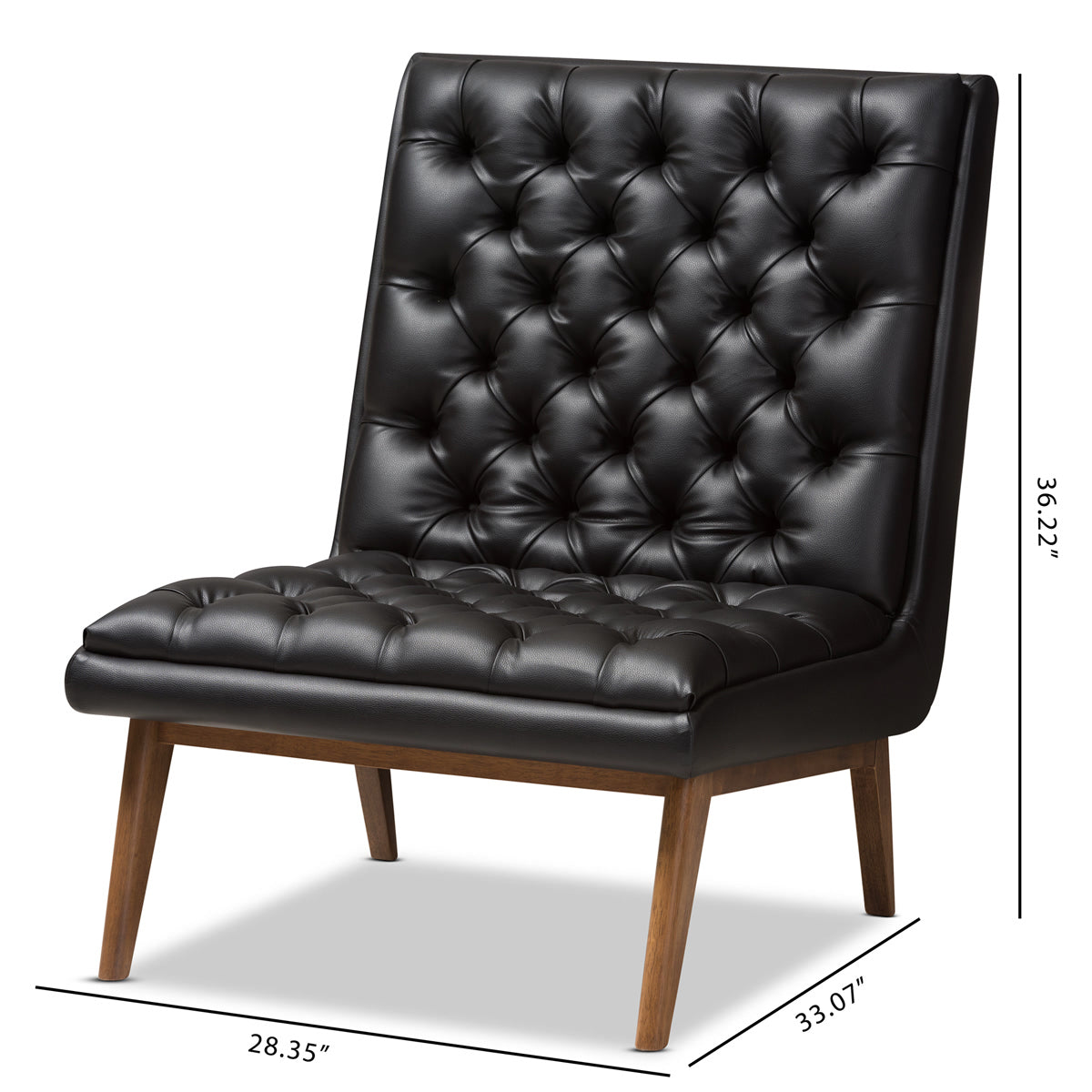 Baxton Studio Annetha Mid-Century Modern Black Faux Leather Upholstered Walnut Finished Wood Lounge Chair Baxton Studio-chairs-Minimal And Modern - 9
