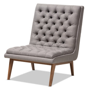Baxton Studio Annetha Mid-Century Modern Grey Fabric Upholstered Walnut Finished Wood Lounge Chair Baxton Studio-chairs-Minimal And Modern - 1
