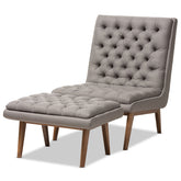 Baxton Studio Annetha Mid-Century Modern Grey Fabric Upholstered Walnut Finished Wood Chair And Ottoman Set Baxton Studio-0-Minimal And Modern - 1