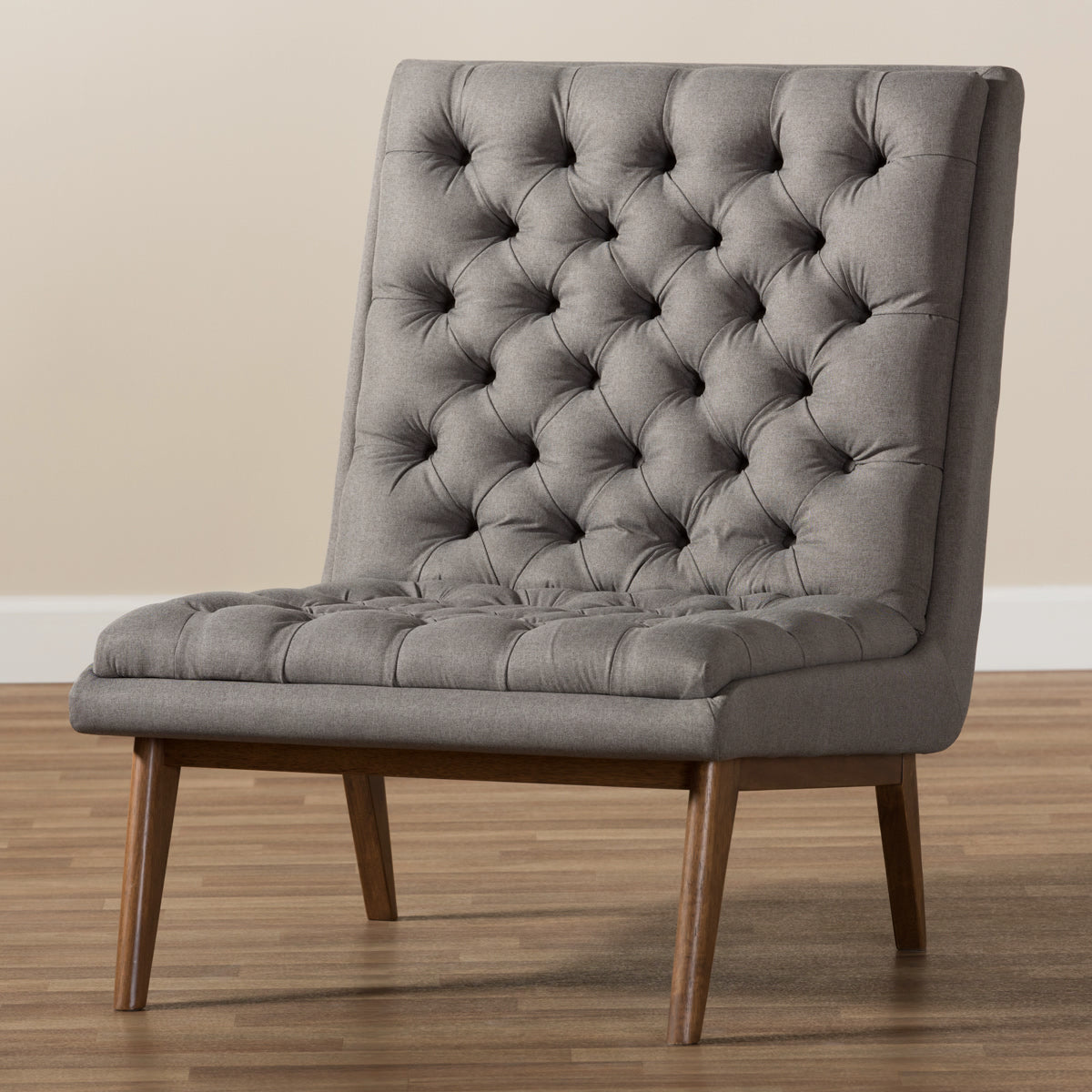 Baxton Studio Annetha Mid-Century Modern Grey Fabric Upholstered Walnut Finished Wood Lounge Chair Baxton Studio-chairs-Minimal And Modern - 8