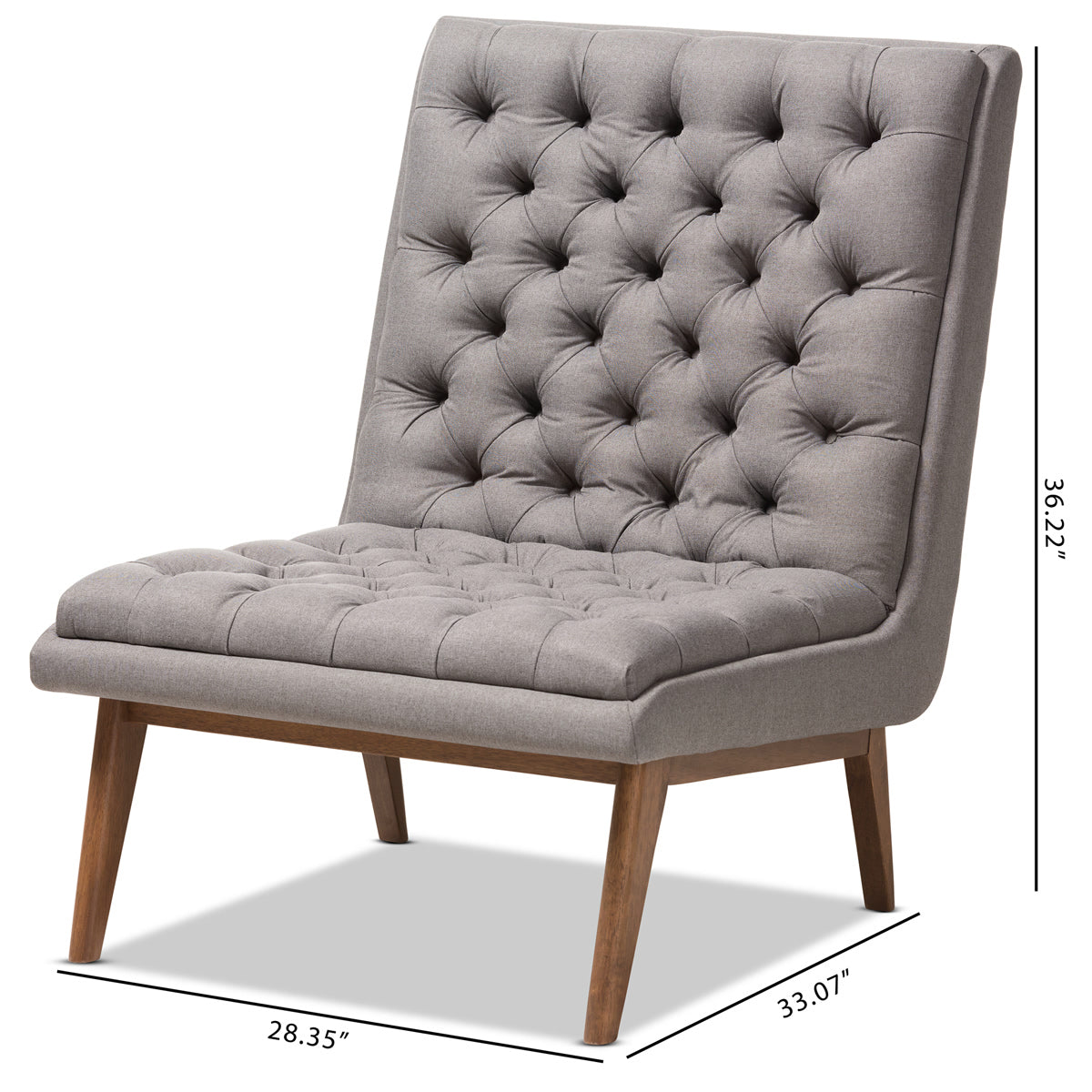 Baxton Studio Annetha Mid-Century Modern Grey Fabric Upholstered Walnut Finished Wood Lounge Chair Baxton Studio-chairs-Minimal And Modern - 9