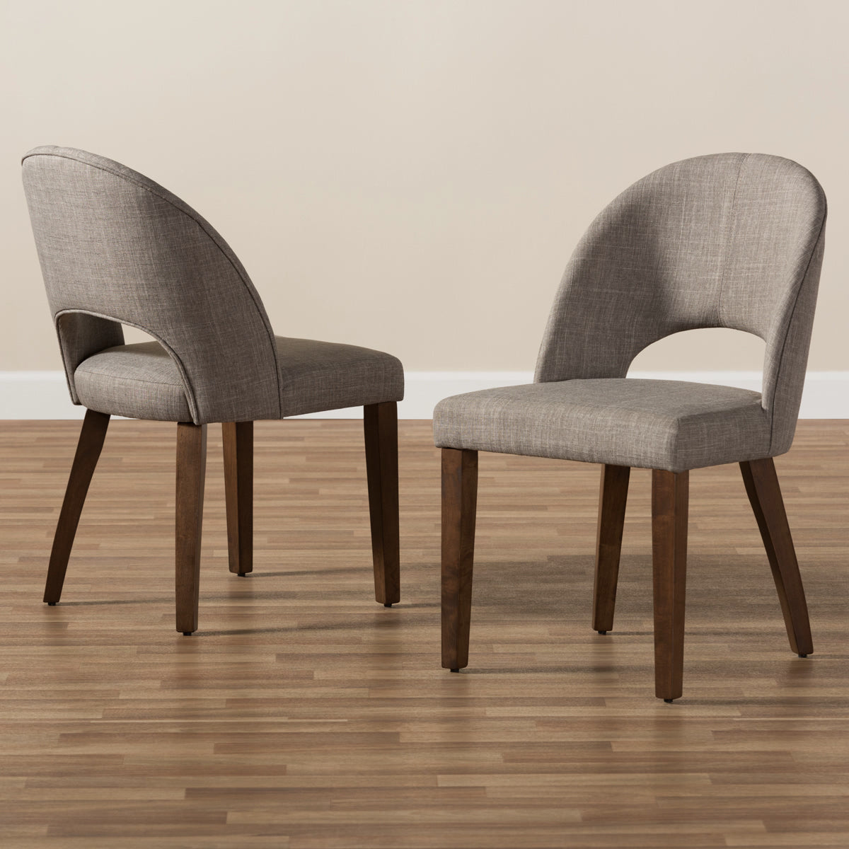 Baxton Studio Wesley Mid-Century Modern Light Grey Fabric Upholstered Walnut Finished Wood Dining Chair (Set of 2) Baxton Studio-dining chair-Minimal And Modern - 7