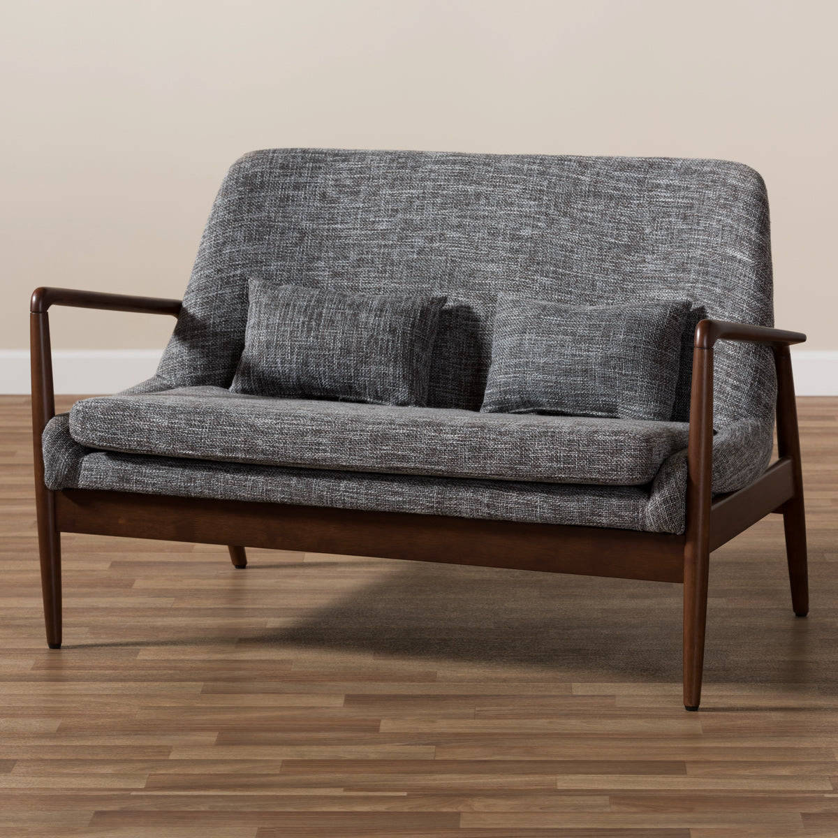 Baxton Studio Carter Mid-Century Modern Walnut Wood Grey Fabric Upholstered 2-seater Loveseat Baxton Studio-sofas-Minimal And Modern - 8