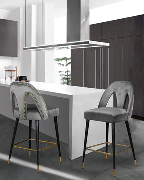Meridian Furniture Akoya Grey Velvet Stool - Set of 2