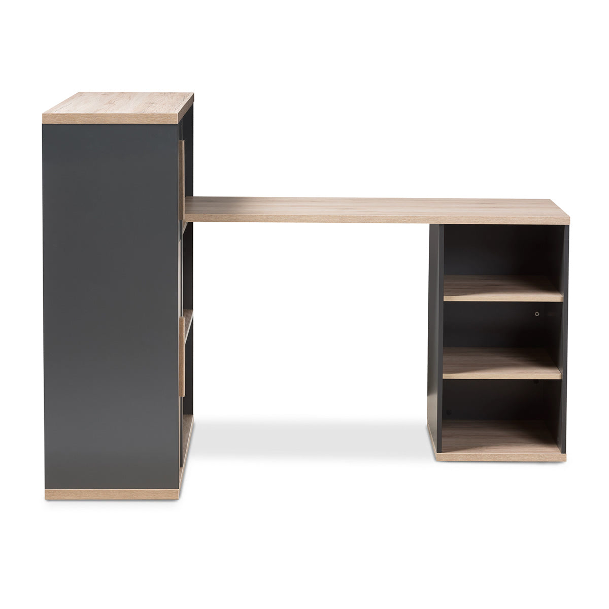 Baxton Studio Pandora Modern and Contemporary Dark Grey and Light Brown Two-Tone Study Desk with Built-in Shelving Unit Baxton Studio-Desks-Minimal And Modern - 2