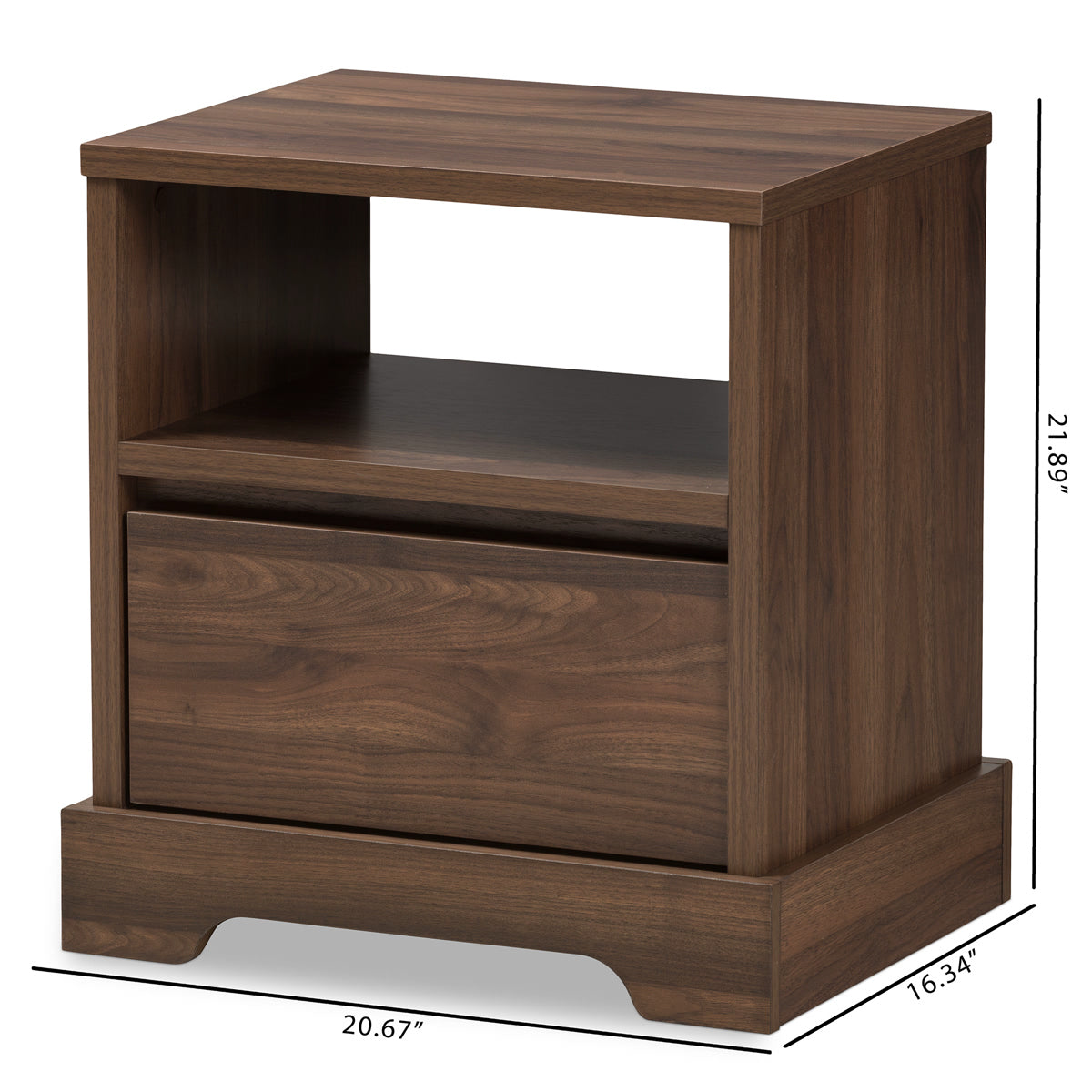 Baxton Studio Burnwood Modern and Contemporary Walnut Brown Finished Wood 1-Drawer Nightstand Baxton Studio-nightstands-Minimal And Modern - 2