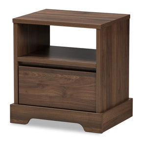 Baxton Studio Burnwood Modern and Contemporary Walnut Brown Finished Wood 1-Drawer Nightstand Baxton Studio-nightstands-Minimal And Modern - 1