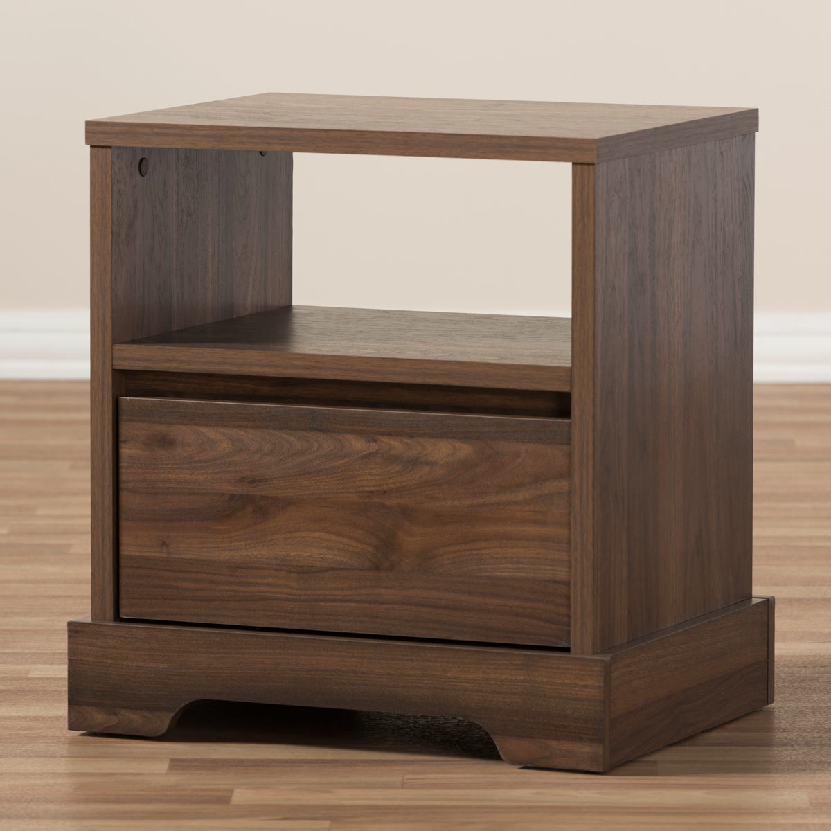 Baxton Studio Burnwood Modern and Contemporary Walnut Brown Finished Wood 1-Drawer Nightstand Baxton Studio-nightstands-Minimal And Modern - 10