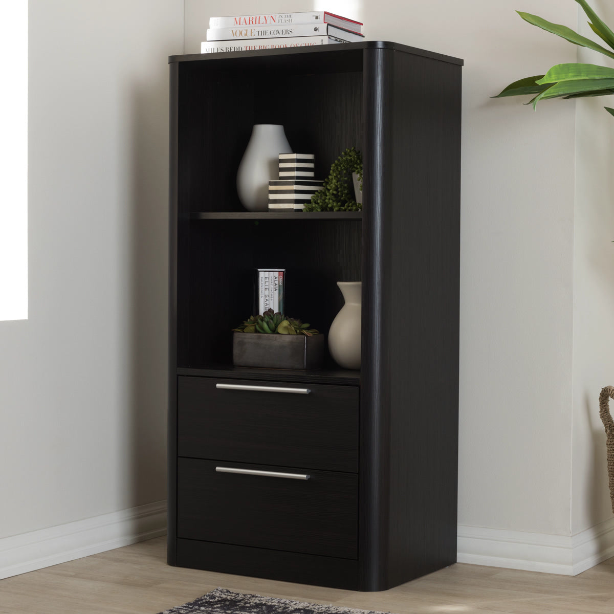 Baxton Studio Carlingford Modern and Contemporary Espresso Brown Finished Wood 2-Drawer Bookcase Baxton Studio-0-Minimal And Modern - 9