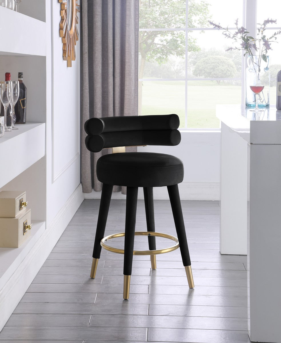Meridian Furniture Fitzroy Black Velvet Counter Stool - Set of 2