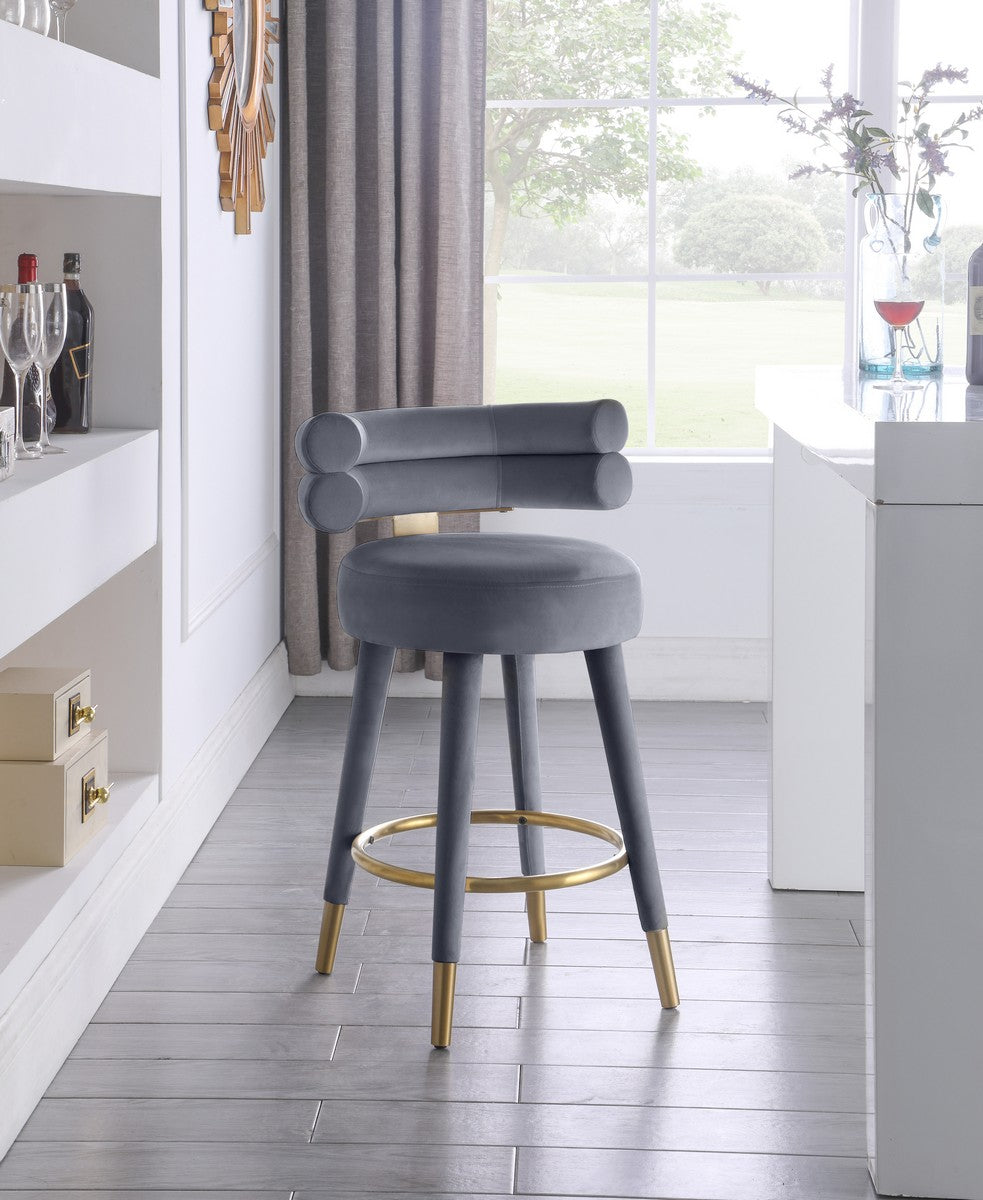 Meridian Furniture Fitzroy Grey Velvet Counter Stool - Set of 2