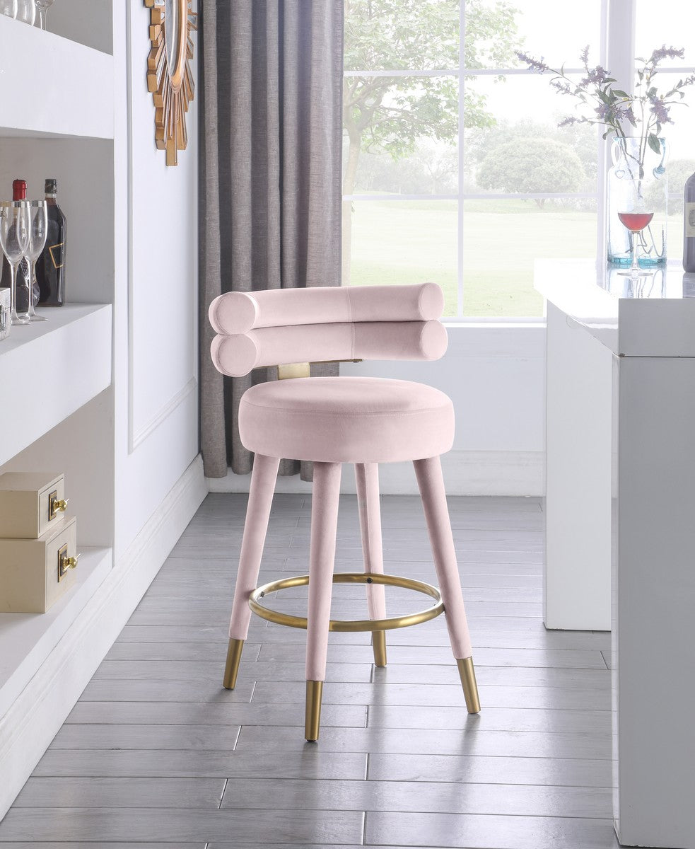 Meridian Furniture Fitzroy Pink Velvet Counter Stool - Set of 2