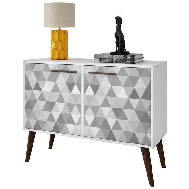 Manhattan Comfort  Avesta Geometric 3.0 Side Table  in White and Grey