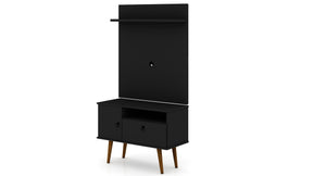 Manhattan Comfort Tribeca 35.43 Mid-Century Modern TV Stand and Panel with Media and Display Shelves in Black