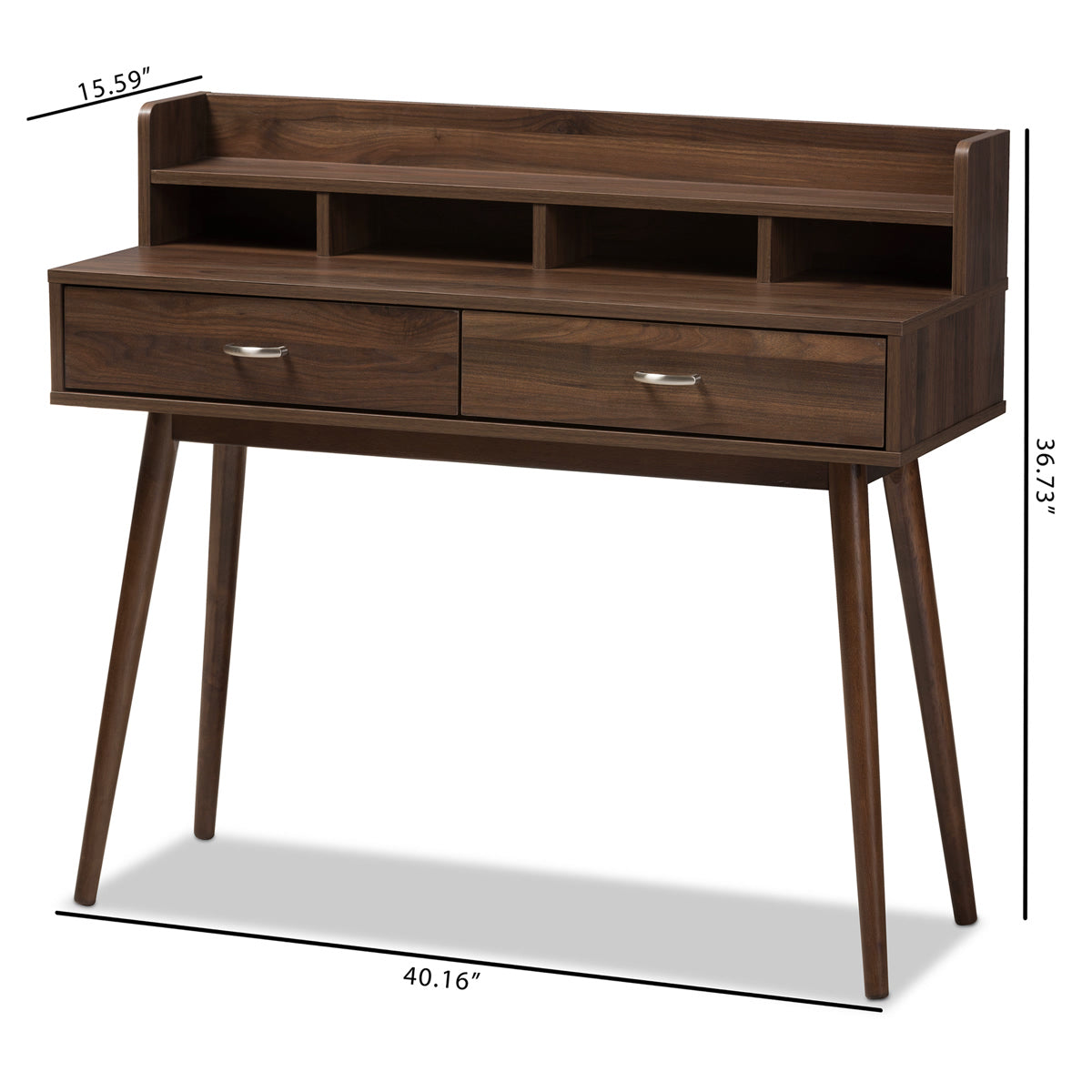 Baxton Studio Disa Mid-Century Modern Walnut Brown Finished 2-Drawer Desk Baxton Studio-Desks-Minimal And Modern - 9