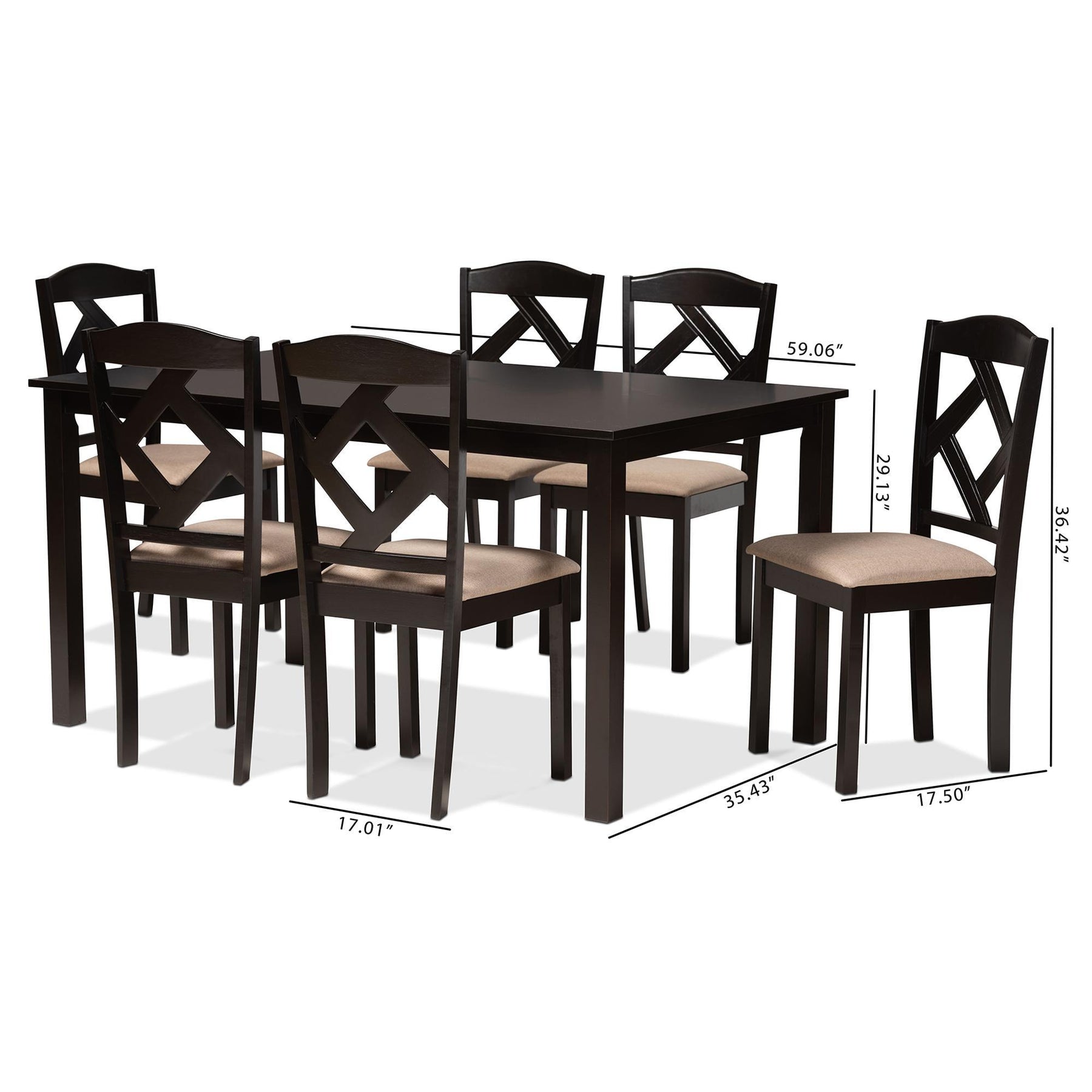 Baxton Studio Ruth Sand Fabric Upholstered And Dark Brown Finished Wood 7-Piece Dining Set - Ruth-Sand/Dark Brown-7PC Dining Set