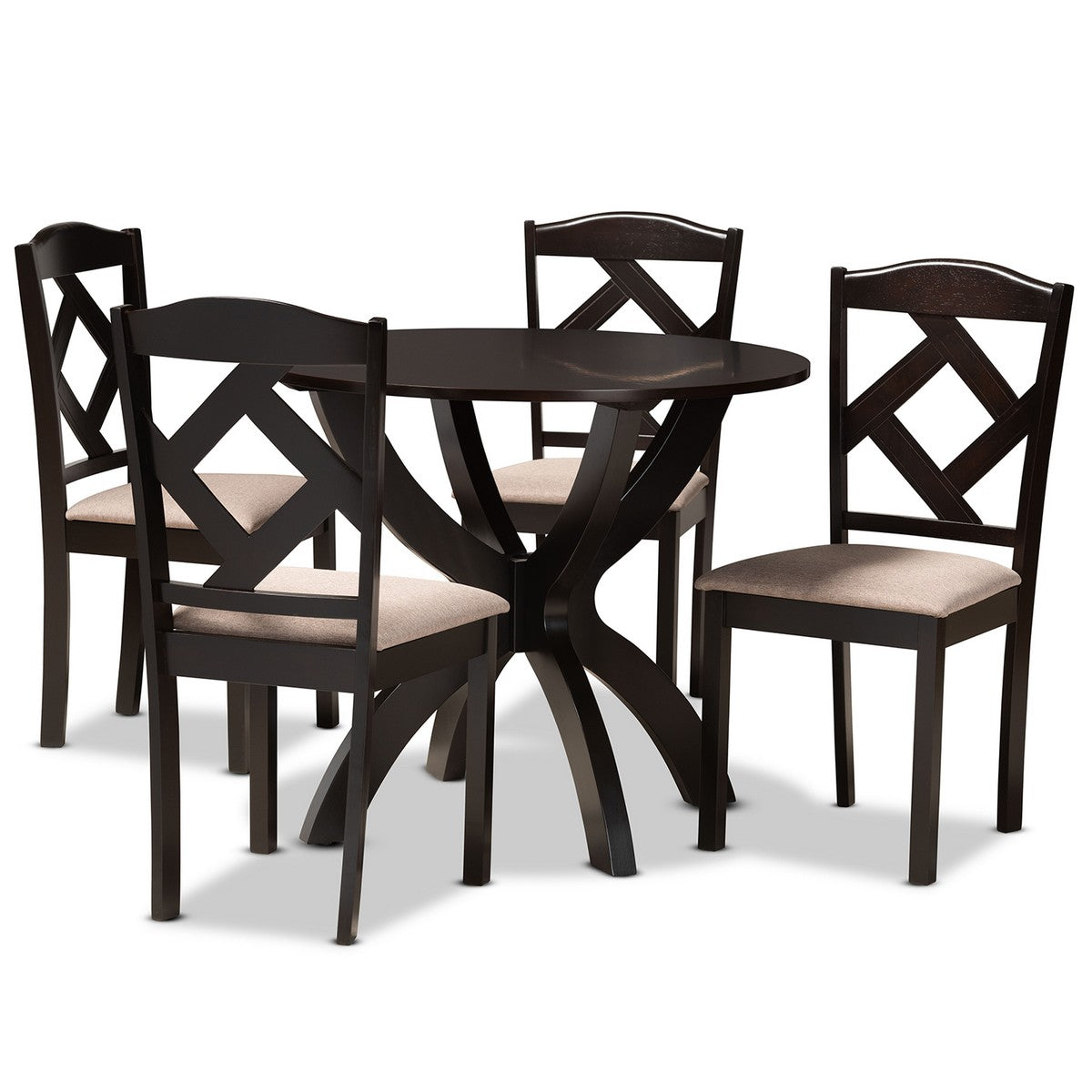 Baxton Studio Quinlan Modern and Contemporary Sand Fabric Upholstered and Dark Brown Finished Wood 5-Piece Dining Set Baxton Studio-Dining Sets-Minimal And Modern - 1