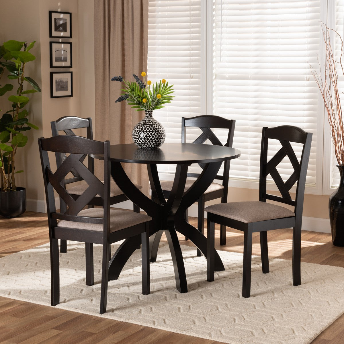 Baxton Studio Quinlan Modern and Contemporary Sand Fabric Upholstered and Dark Brown Finished Wood 5-Piece Dining Set