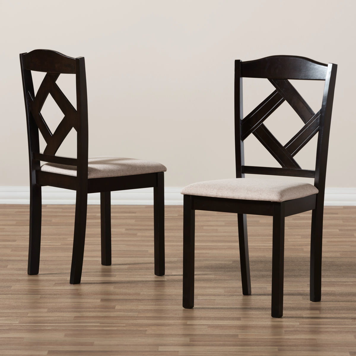 Baxton Studio Ruth Modern and Contemporary Beige Fabric Upholstered and Dark Brown Finished Dining Chair (Set of 2) Baxton Studio-dining chair-Minimal And Modern - 6