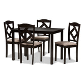 Baxton Studio Ruth Modern and Contemporary Beige Fabric Upholstered and Dark Brown Finished 5-Piece Dining Set Baxton Studio-0-Minimal And Modern - 1