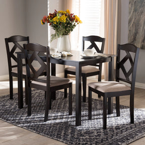 Baxton Studio Ruth Modern and Contemporary Beige Fabric Upholstered and Dark Brown Finished 5-Piece Dining Set Baxton Studio-0-Minimal And Modern - 5