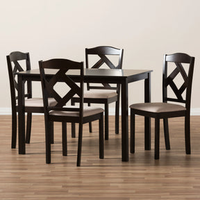 Baxton Studio Ruth Modern and Contemporary Beige Fabric Upholstered and Dark Brown Finished 5-Piece Dining Set Baxton Studio-0-Minimal And Modern - 6