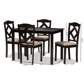 Baxton Studio Ruth Modern and Contemporary Beige Fabric Upholstered and Dark Brown Finished 5-Piece Dining Set Baxton Studio-0-Minimal And Modern - 7