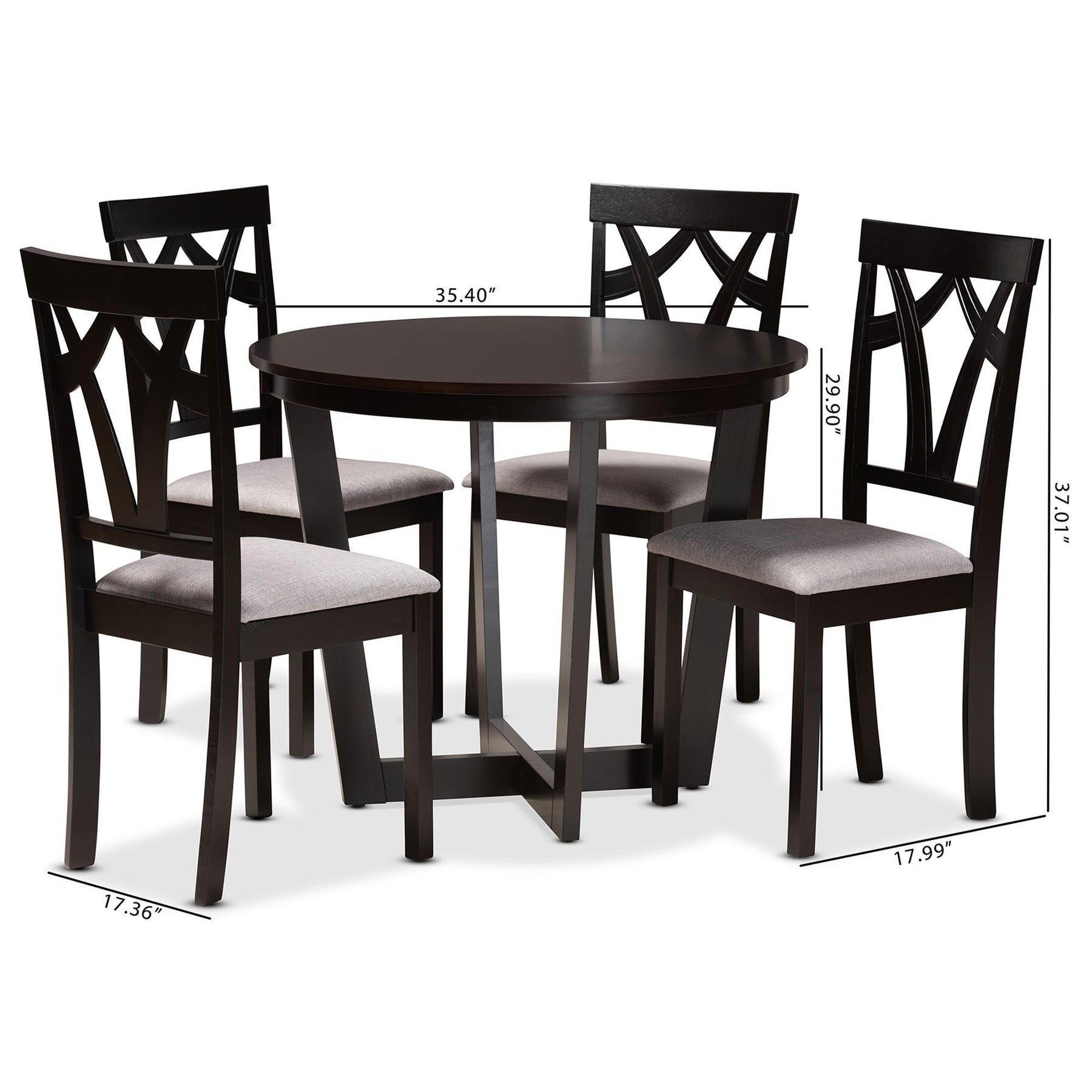 Baxton Studio Telma Modern And Contemporary Grey Fabric Upholstered And Dark Brown Finished Wood 5-Piece Dining Set - Telma-Grey/Dark Brown-5PC Dining Set