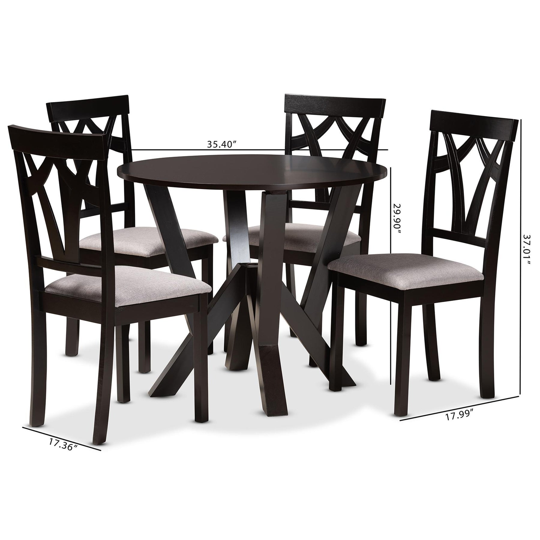 Baxton Studio Branca Modern And Contemporary Grey Fabric Upholstered And Dark Brown Finished Wood 5-Piece Dining Set - Branca-Grey/Dark Brown-5PC Dining Set