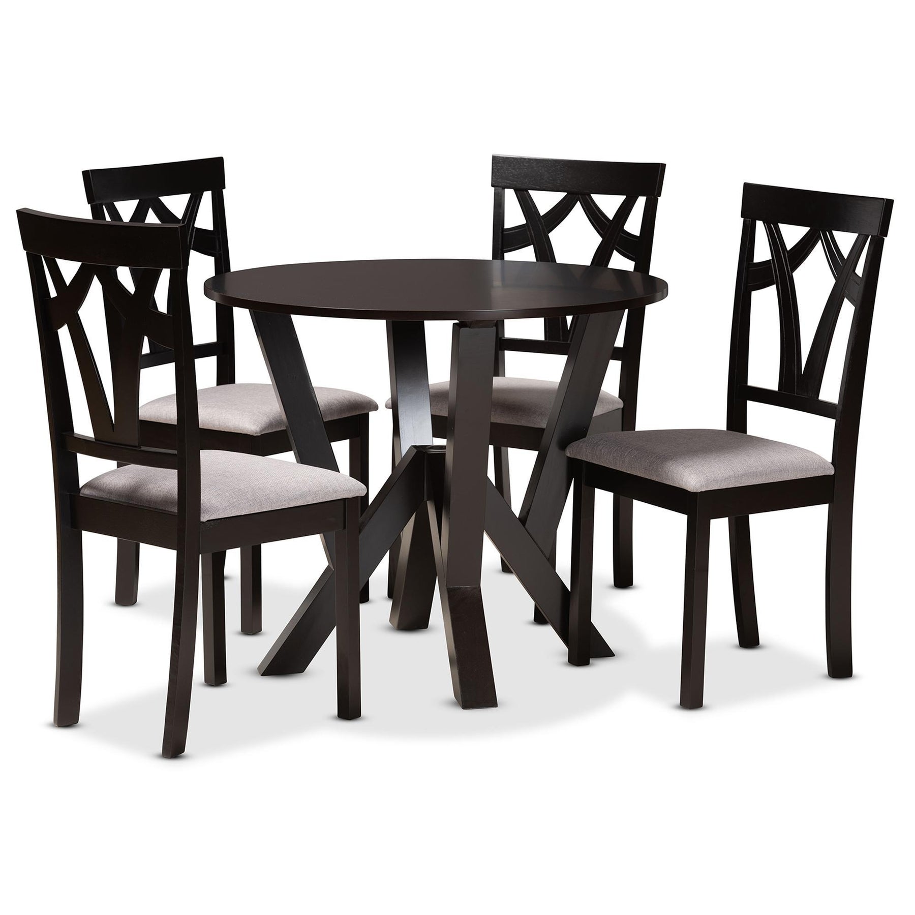 Baxton Studio Branca Modern And Contemporary Grey Fabric Upholstered And Dark Brown Finished Wood 5-Piece Dining Set - Branca-Grey/Dark Brown-5PC Dining Set
