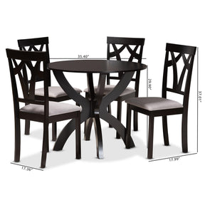 Baxton Studio Rasa Modern And Contemporary Grey Fabric Upholstered And Dark Brown Finished Wood 5-Piece Dining Set - Rasa-Grey/Dark Brown-5PC Dining Set