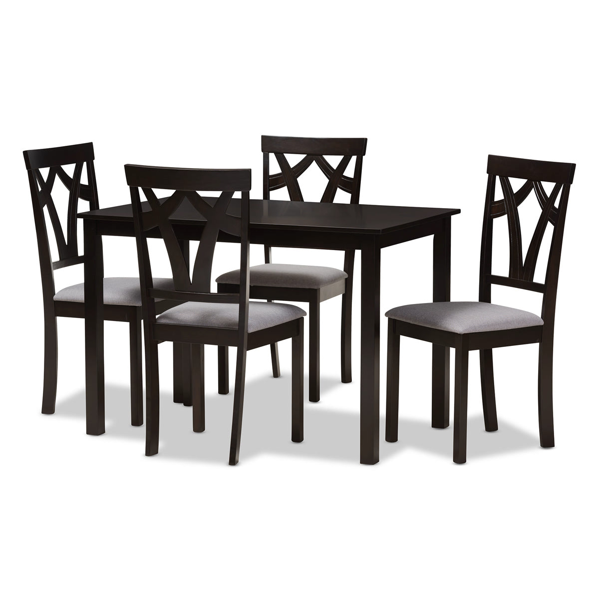 Baxton Studio Sylvia Modern and Contemporary Grey Fabric Upholstered and Dark Brown Finished 5-Piece Dining Set Baxton Studio-0-Minimal And Modern - 1