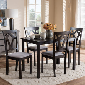 Baxton Studio Sylvia Modern and Contemporary Grey Fabric Upholstered and Dark Brown Finished 5-Piece Dining Set Baxton Studio-0-Minimal And Modern - 5
