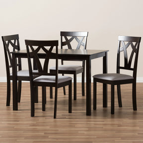 Baxton Studio Sylvia Modern and Contemporary Grey Fabric Upholstered and Dark Brown Finished 5-Piece Dining Set Baxton Studio-0-Minimal And Modern - 6