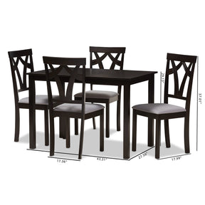 Baxton Studio Sylvia Modern and Contemporary Grey Fabric Upholstered and Dark Brown Finished 5-Piece Dining Set Baxton Studio-0-Minimal And Modern - 7