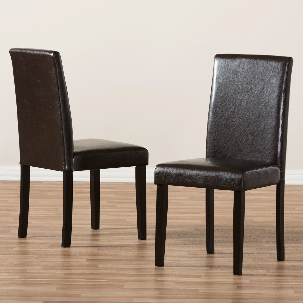 Baxton Studio Mia Modern and Contemporary Dark Brown Faux Leather Upholstered Dining Chair (Set of 2) Baxton Studio-dining chair-Minimal And Modern - 5