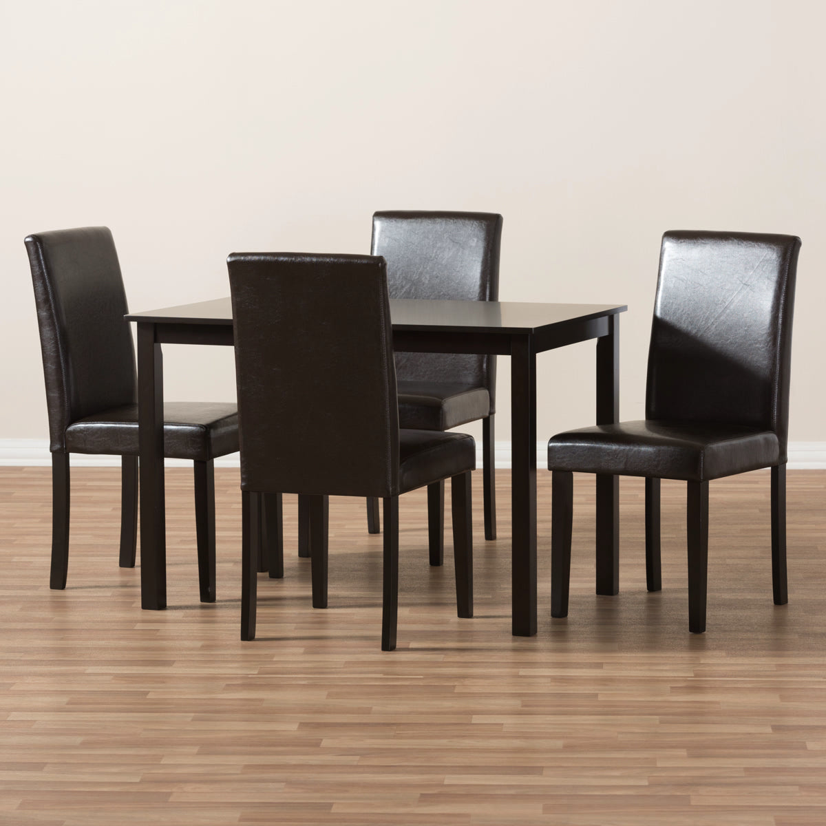 Baxton Studio Mia Modern and Contemporary Dark Brown Faux Leather Upholstered 5-Piece Dining Set Baxton Studio-0-Minimal And Modern - 6