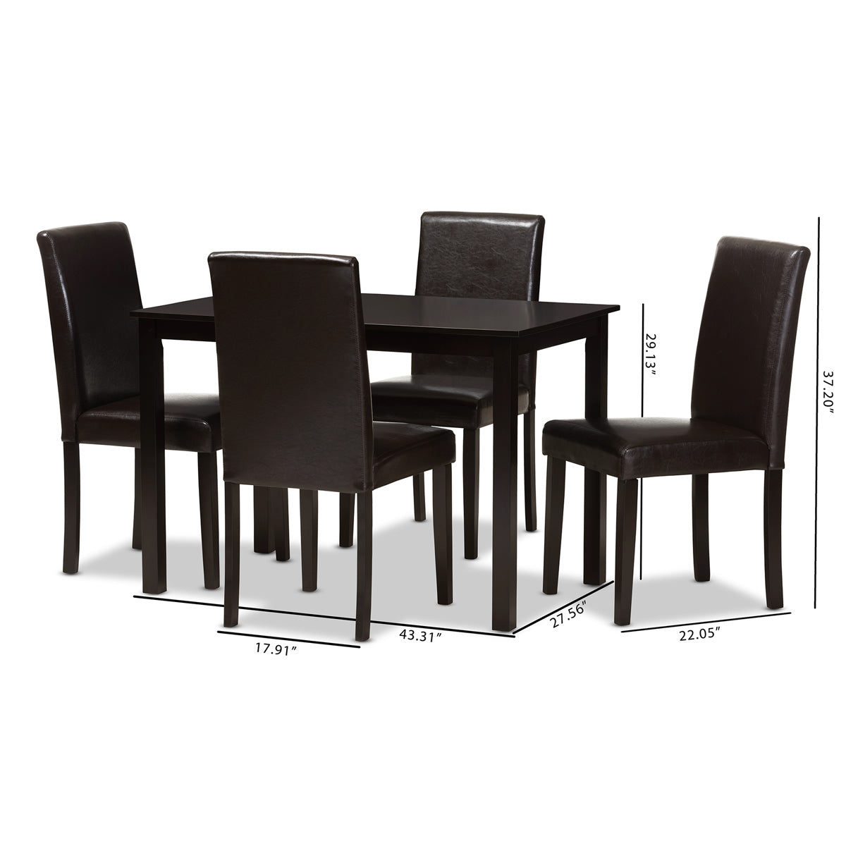 Baxton Studio Mia Modern and Contemporary Dark Brown Faux Leather Upholstered 5-Piece Dining Set Baxton Studio-0-Minimal And Modern - 7