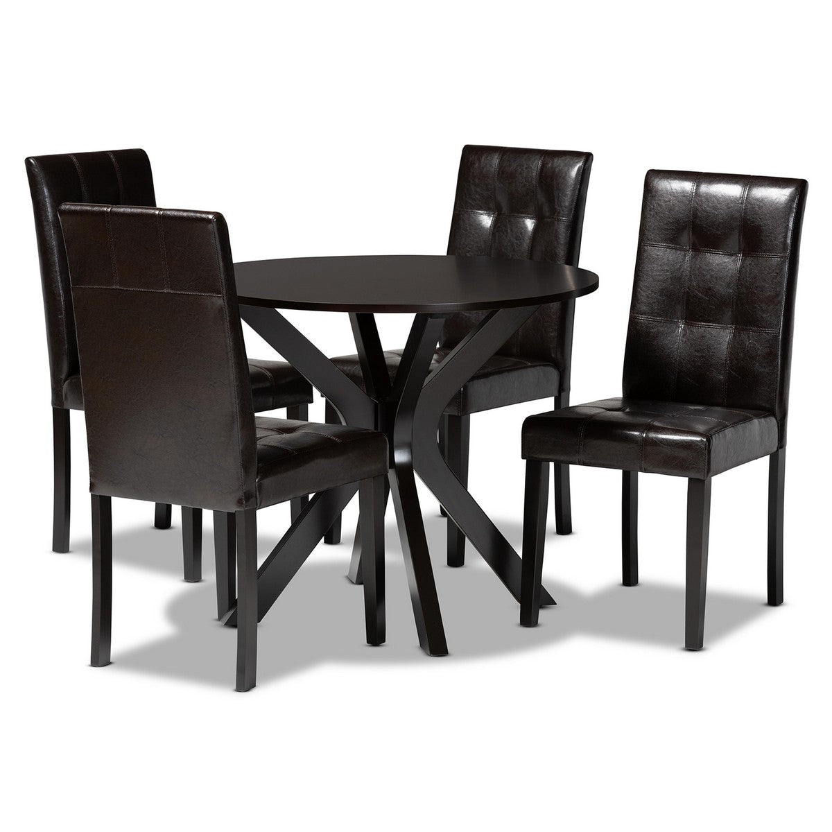 Baxton Studio Marie Modern and Contemporary Dark Brown Faux Leather Upholstered and Dark brown Finished Wood 5-Piece Dining Set Baxton Studio-Dining Sets-Minimal And Modern - 1