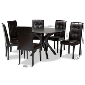 Baxton Studio Marie Modern and Contemporary Dark Brown Faux Leather Upholstered and Dark brown Finished Wood 7-Piece Dining Set