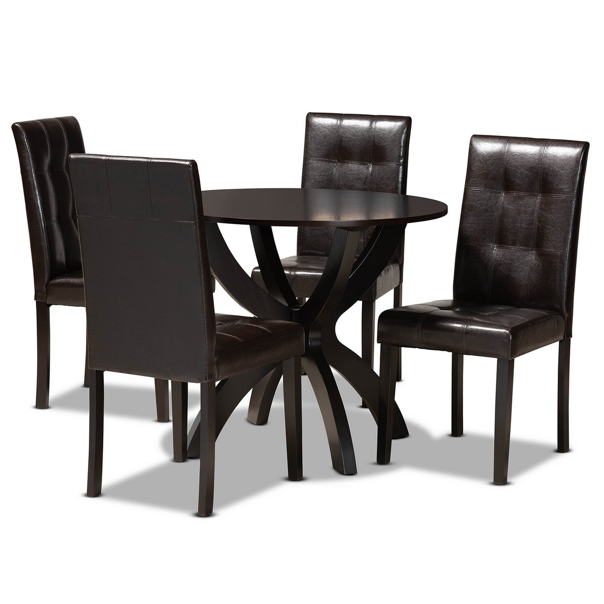 Baxton Studio Elira Modern and Contemporary Dark Brown Faux Leather Upholstered and Dark Brown Finished Wood 5-Piece Dining Set Baxton Studio-Dining Sets-Minimal And Modern - 1