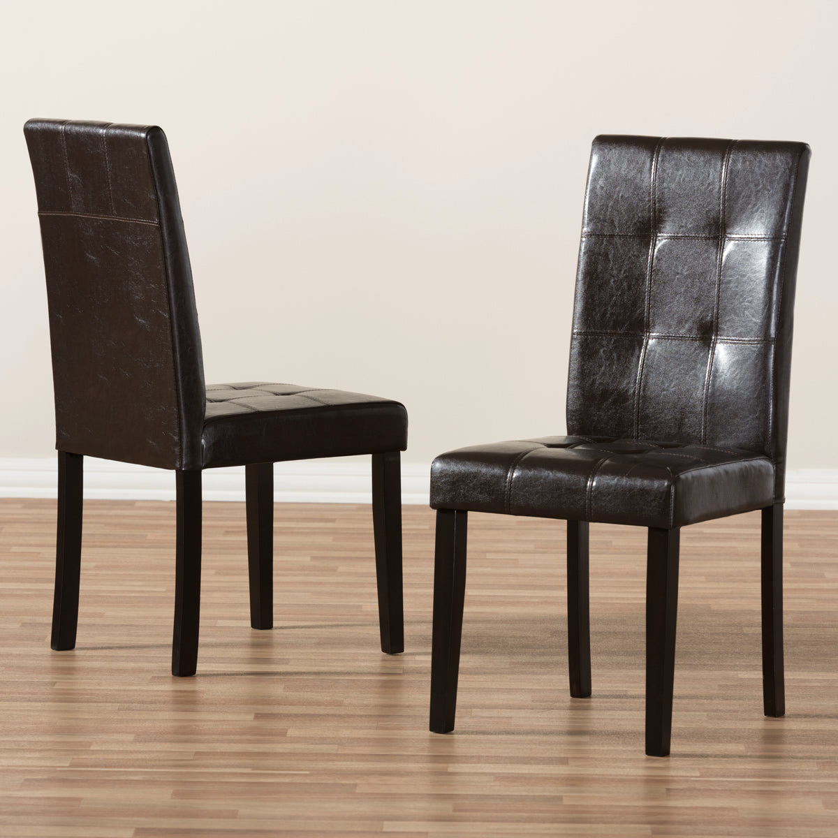 Baxton Studio Avery Modern and Contemporary Dark Brown Faux Leather Upholstered Dining Chair (Set of 2) Baxton Studio-dining chair-Minimal And Modern - 6