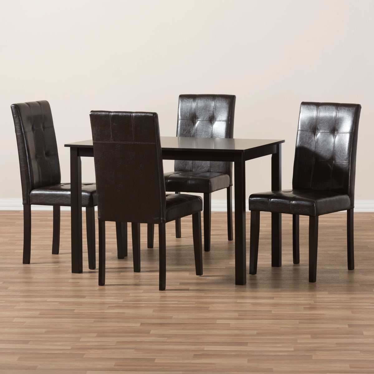 Baxton Studio Avery Modern and Contemporary Dark Brown Faux Leather Upholstered 5-Piece Dining Set Baxton Studio-0-Minimal And Modern - 6