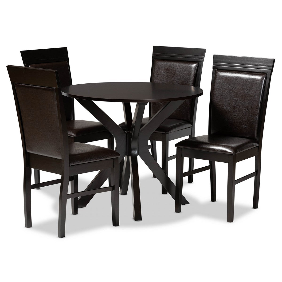 Baxton Studio Jeane Modern and Contemporary Dark Brown Faux Leather Upholstered and Dark Brown Finished Wood 5-Piece Dining Set Baxton Studio-Dining Sets-Minimal And Modern - 1