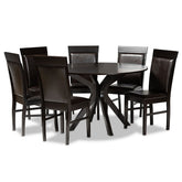 Baxton Studio Jeane Modern and Contemporary Dark Brown Faux Leather Upholstered and Dark Brown Finished Wood 7-Piece Dining Set Baxton Studio-Dining Sets-Minimal And Modern - 1
