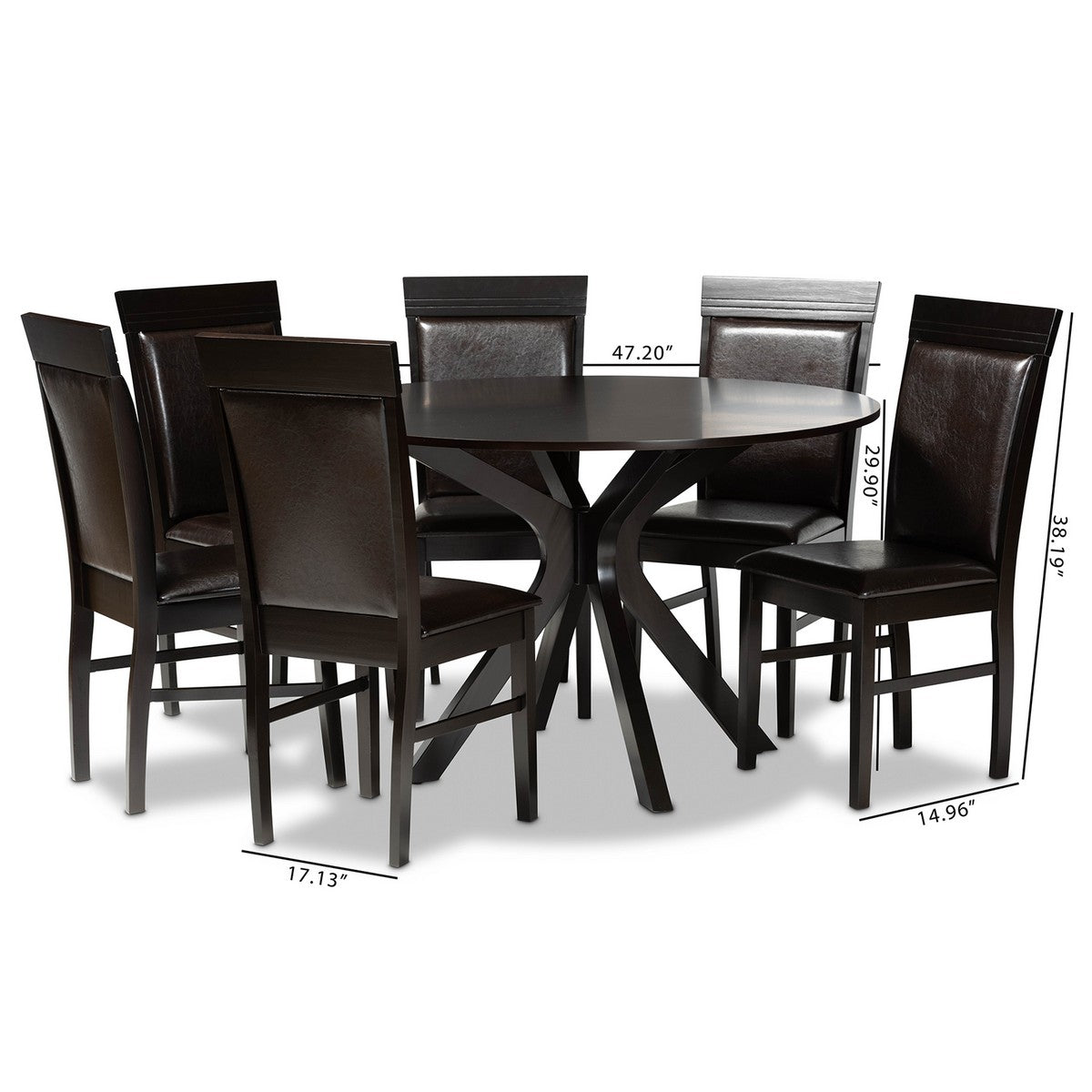 Baxton Studio Jeane Modern and Contemporary Dark Brown Faux Leather Upholstered and Dark Brown Finished Wood 7-Piece Dining Set
