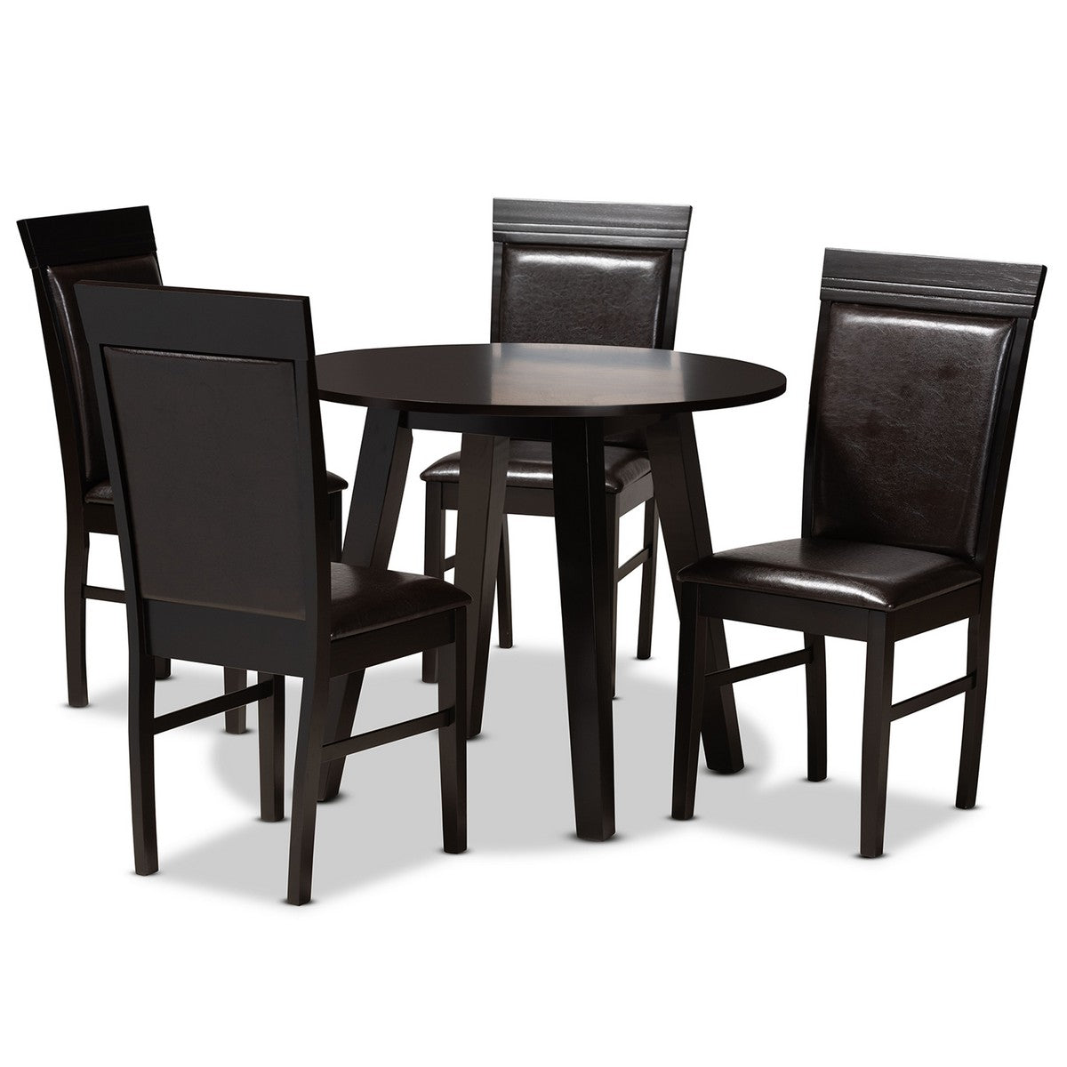 Baxton Studio Miya Modern and Contemporary Dark Brown Faux Leather Upholstered and Dark Brown Finished Wood 5-Piece Dining Set Baxton Studio-Dining Sets-Minimal And Modern - 1